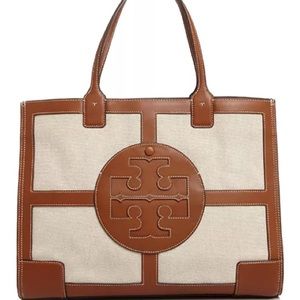 Tory Burch oversized canvas and leather tote.